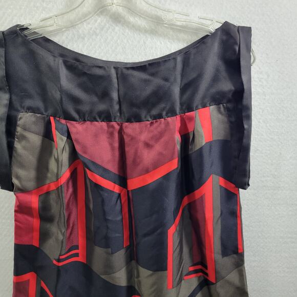 Zara Women 100% Silk Black, Gray & Red Top Size S 12223-0540 - Picture 2 of 6